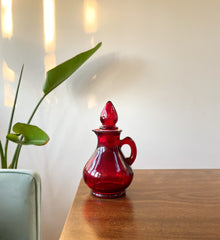 Red Glass Bottle Vintage Avon Strawberry Bath Foam Perfume Decanter  Strawberry Top Ruby Red Decanter With Lid Boho Eclectic Decor 